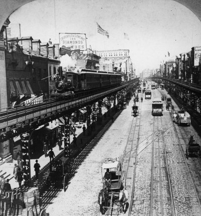 Línea IRT de la Tercera Avenida a lo largo de The Bowery, Nueva York, c.1897 de American Photographer